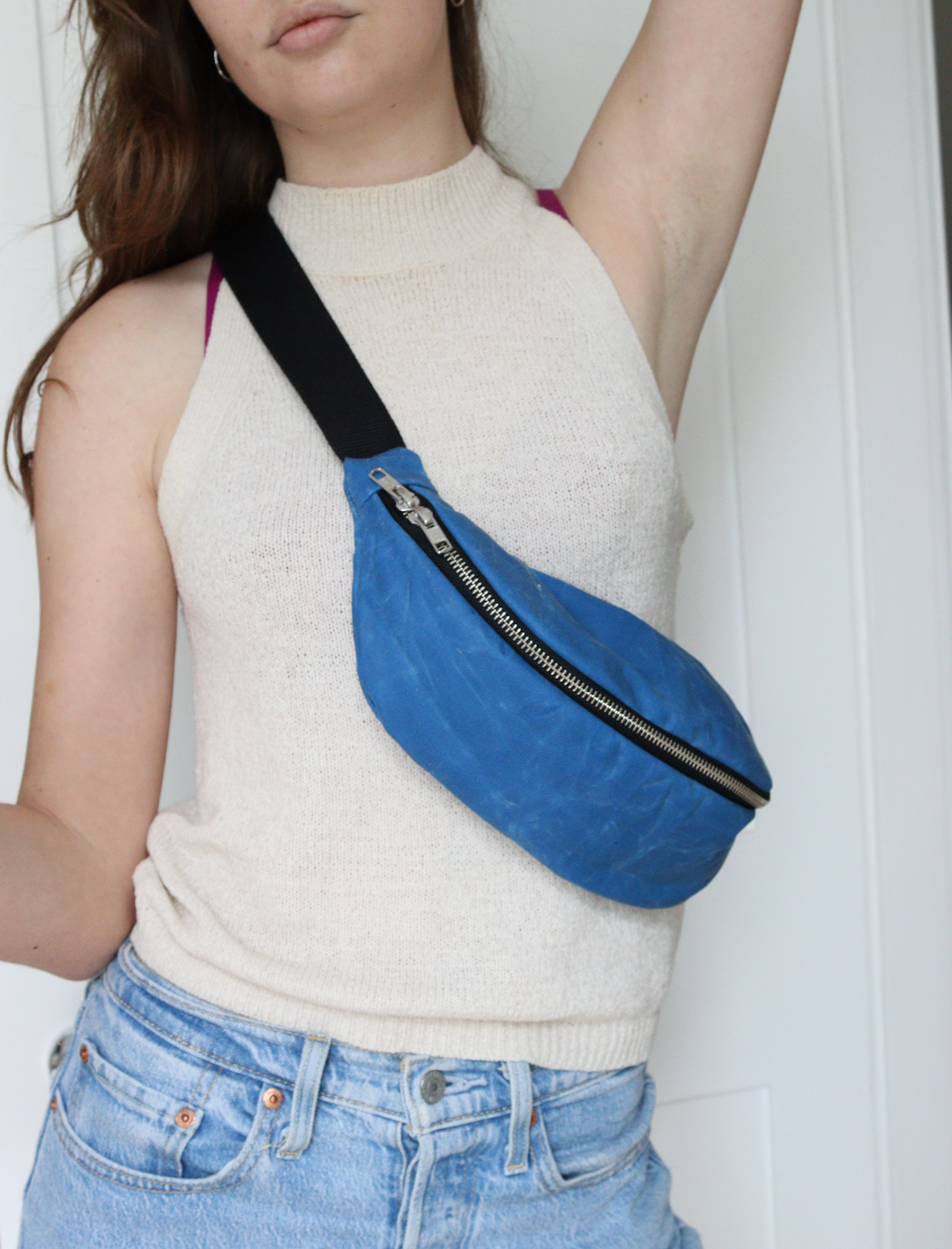 Electric Blue Waxed Canvas - Mini Crossbody Bag