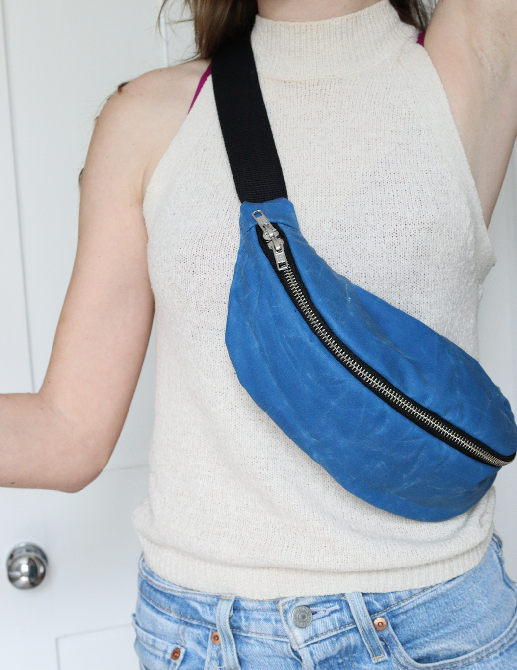 Electric Blue Waxed Canvas - Mini Crossbody Bag