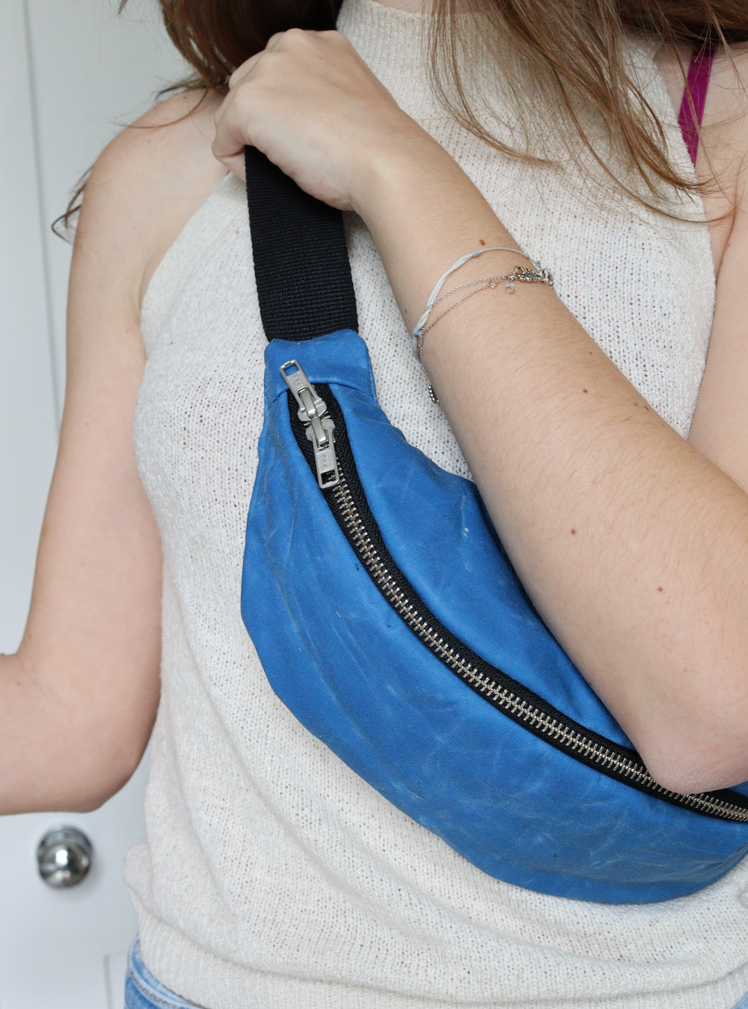 Electric Blue Waxed Canvas - Mini Crossbody Bag